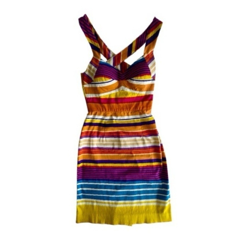 Calvin Klein Bodycon Colorful Striped Back‎ Cross Straps Dress Size 2